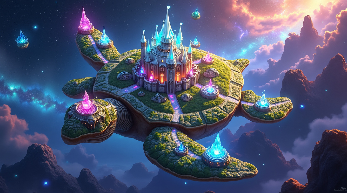 Kaplumbağa şeklinde yüzen ada ve üzerindeki büyülü kale